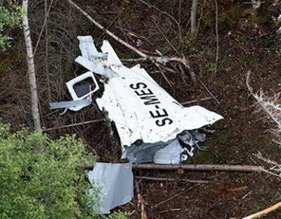 The wreckage of the crashed GA-8 Airvan