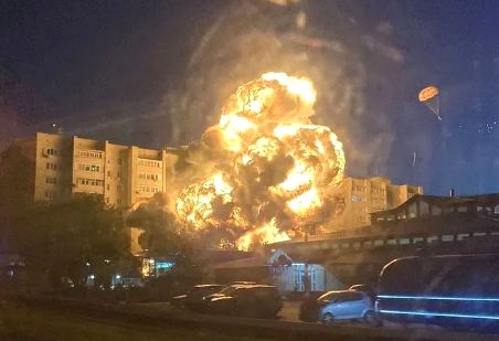 Both crew members bailed out safely, but the plane crashed into a residential area, causing a fire as tons of fuel exploded on impact.