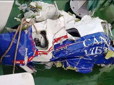 The debris of the crashed rescue aircraft CASA C-212 Aviocar 400MPA 